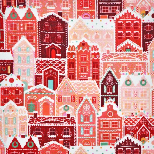 tinsel town - gingerbread town - cherry - designer cotton fabric