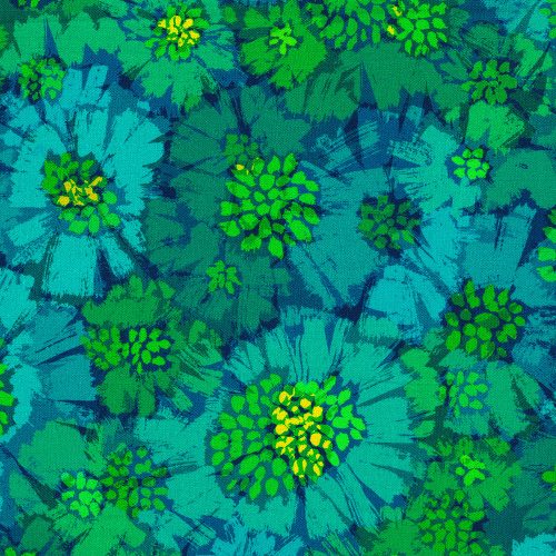 color wheel - daisies in teal - designer cotton fabric