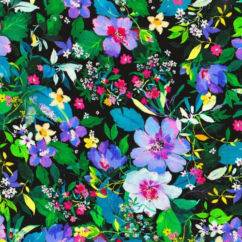 joyful meadows - meadow in black - designer cotton fabric