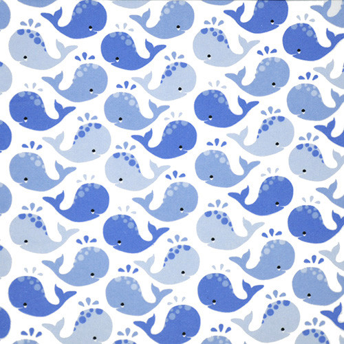 winky whales in blue - designer cotton flannel fabric