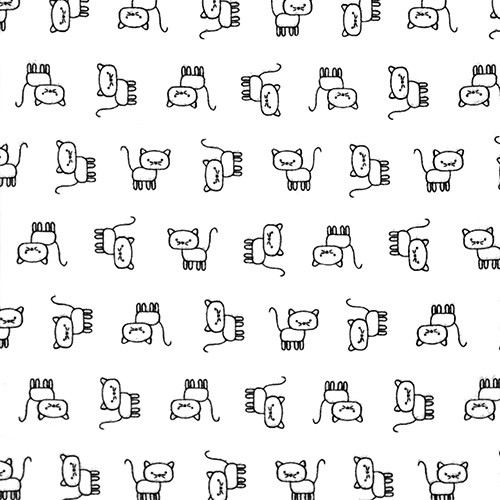 penned pals - cats on white - designer cotton flannel fabric