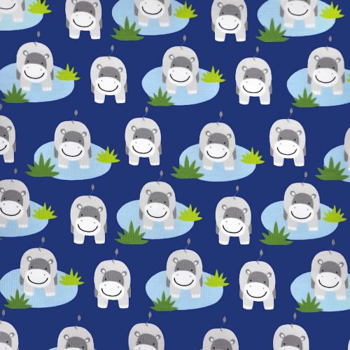 hippos on royal blue - printed jersey fabric