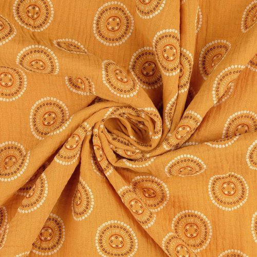 sun circle in ocher - printed cotton double gauze