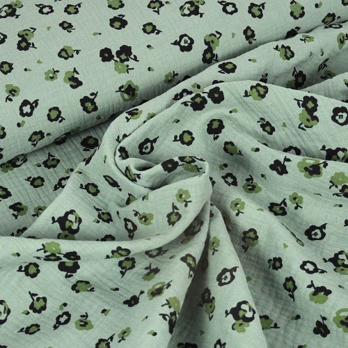 flowers in sage - printed cotton double gauze