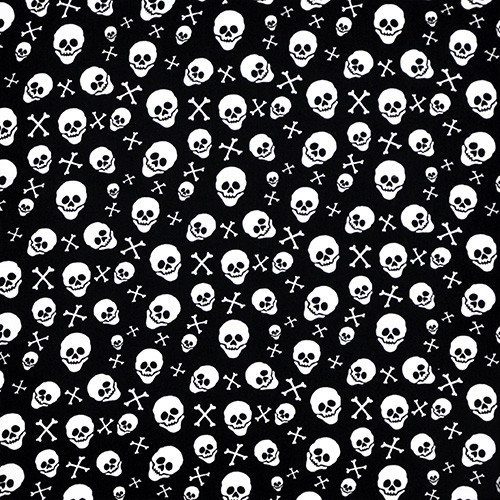 mini skulls in black - printed poplin fabric