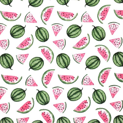 watermelon on white - printed poplin fabric