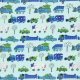 various vehicles on light blue - printed cotton fabric