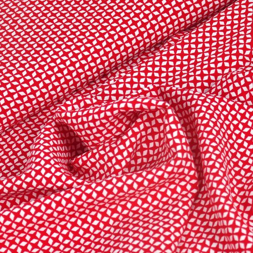 geometric in red - printed viscose poplin fabric