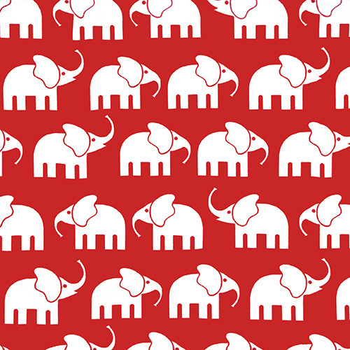 elephants on red - printed cotton fabric