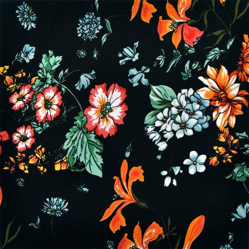 wild flowers on black - cotton sateen fabric