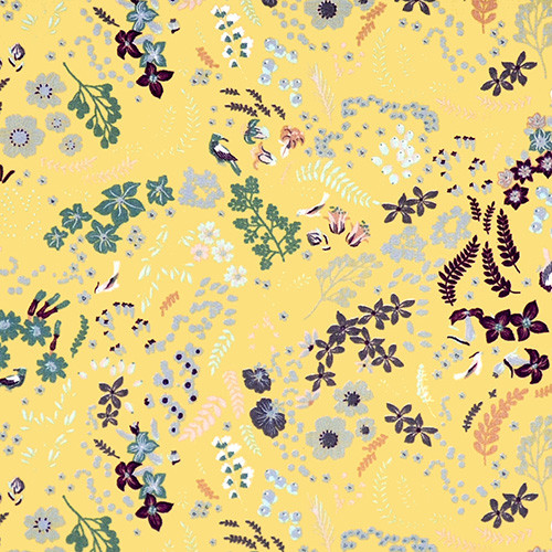 organic garden - secret garden in yellow - digital printed organic cotton poplin fabric