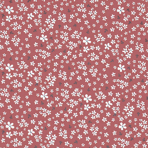 organic garden - spring flowers in dusty pink - digital printed organic cotton poplin fabric