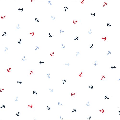 small anchors on white - printed poplin fabric