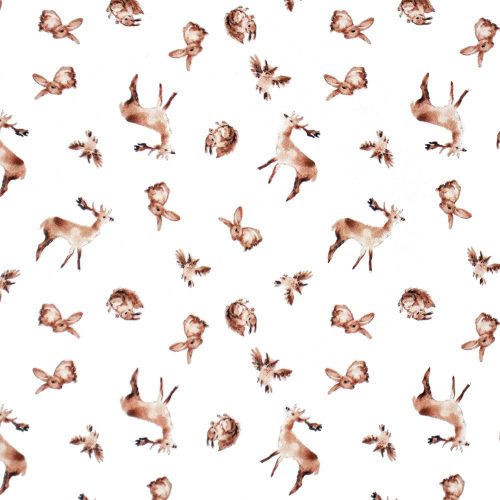 forest animals on white - printed poplin fabric