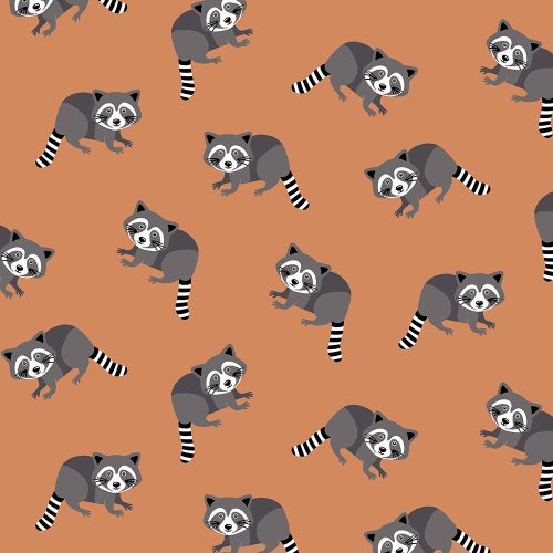racoons on apricot - printed jersey fabric