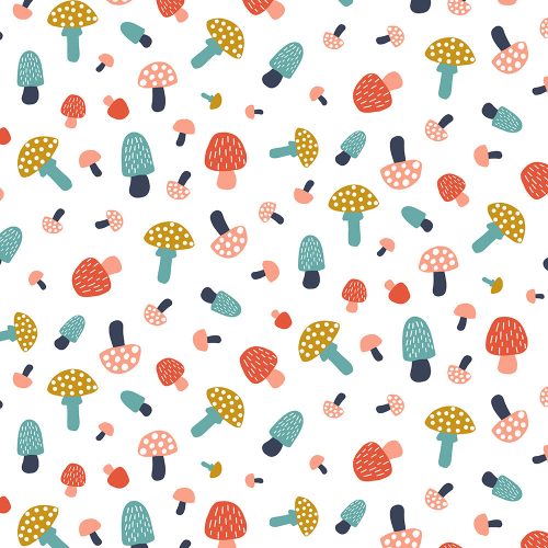 colorful mushrooms on white - printed organic cotton jersey
