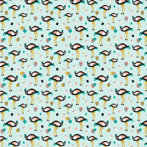 camel bird in mint - printed jersey fabric