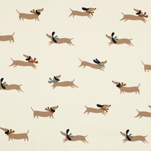 running dachshunds on ecru - printed jersey fabric