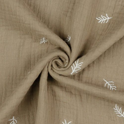 embroidery leaf in sand - cotton double gauze