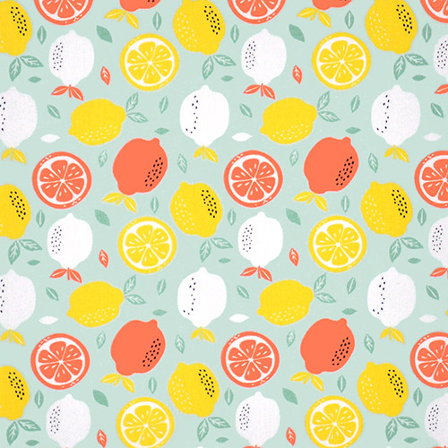 fresh lemon in mint - printed poplin fabric