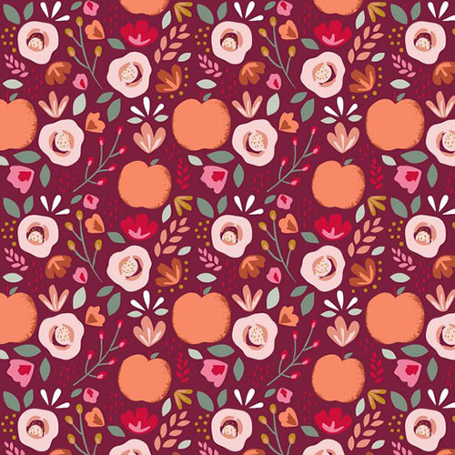 easy peachy in berry - printed poplin fabric