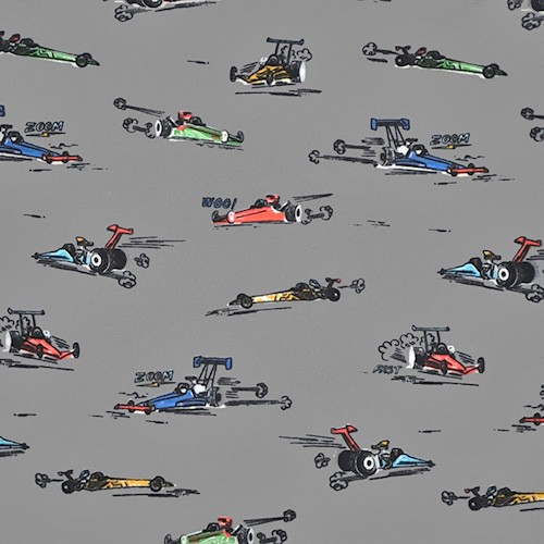 fast cars on grey - printed organic cotton french terry brushed