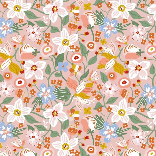 spring flowers in powder - printed french terry brushed