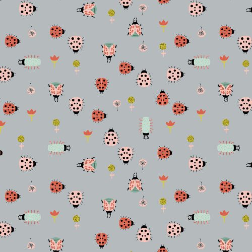ladybugs on grey - organic cotton fabric