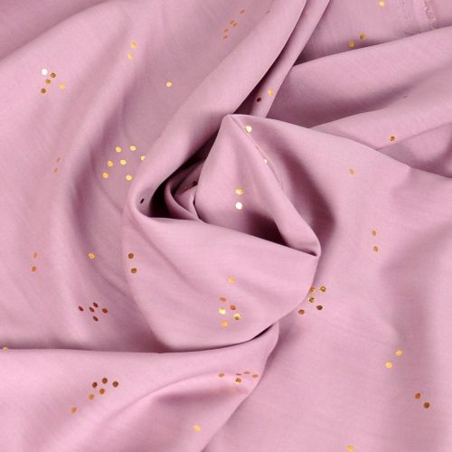 gold dots on violet - printed viscose poplin fabric